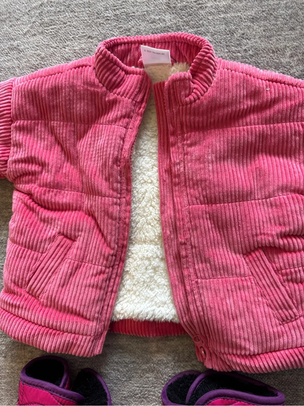 Kids Pink Corduroy Jacket & Snow Boots Set
